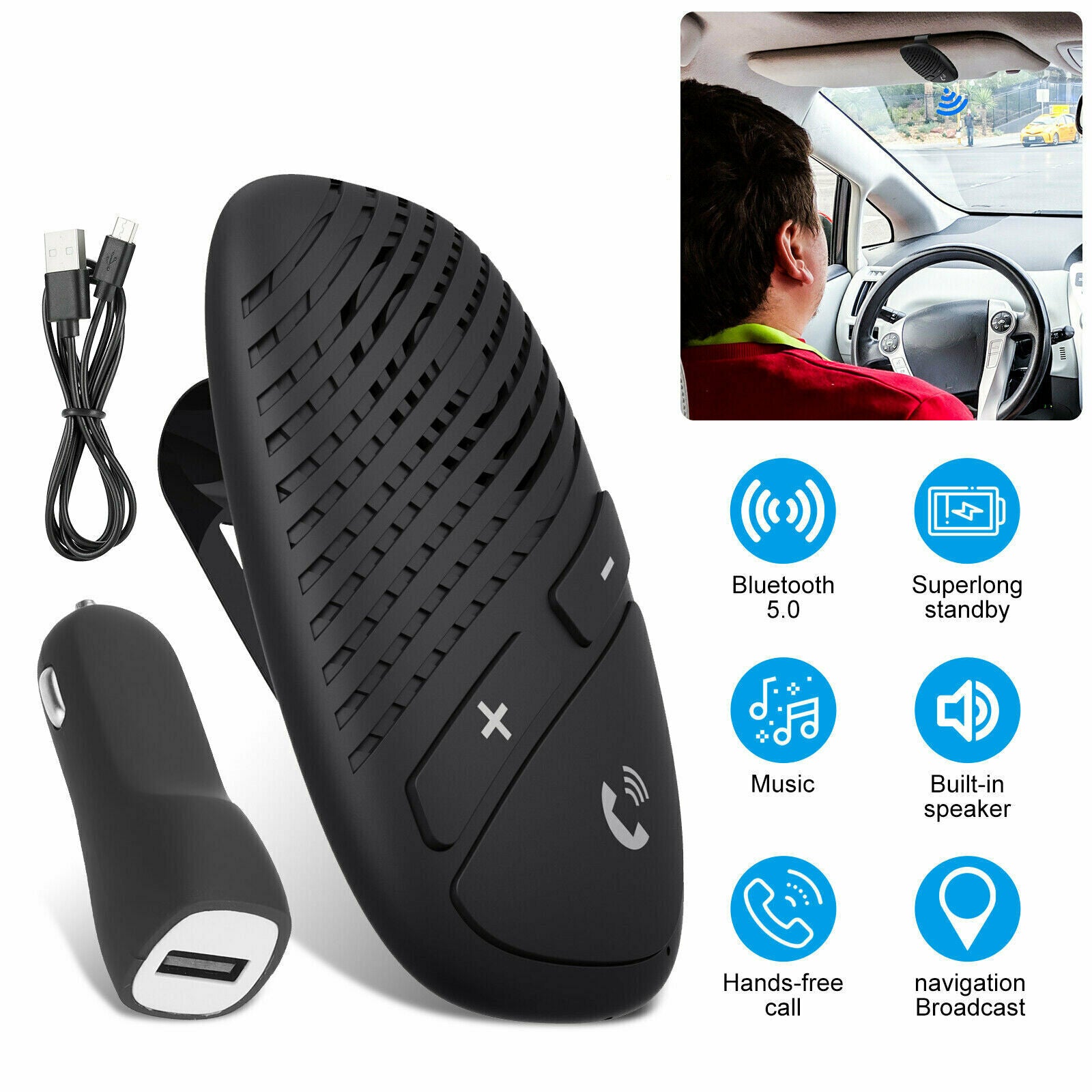 Sun Visor Wireless Bluetooth 5.0 Phone Hands Free Car Kit Speakerphone Speaker