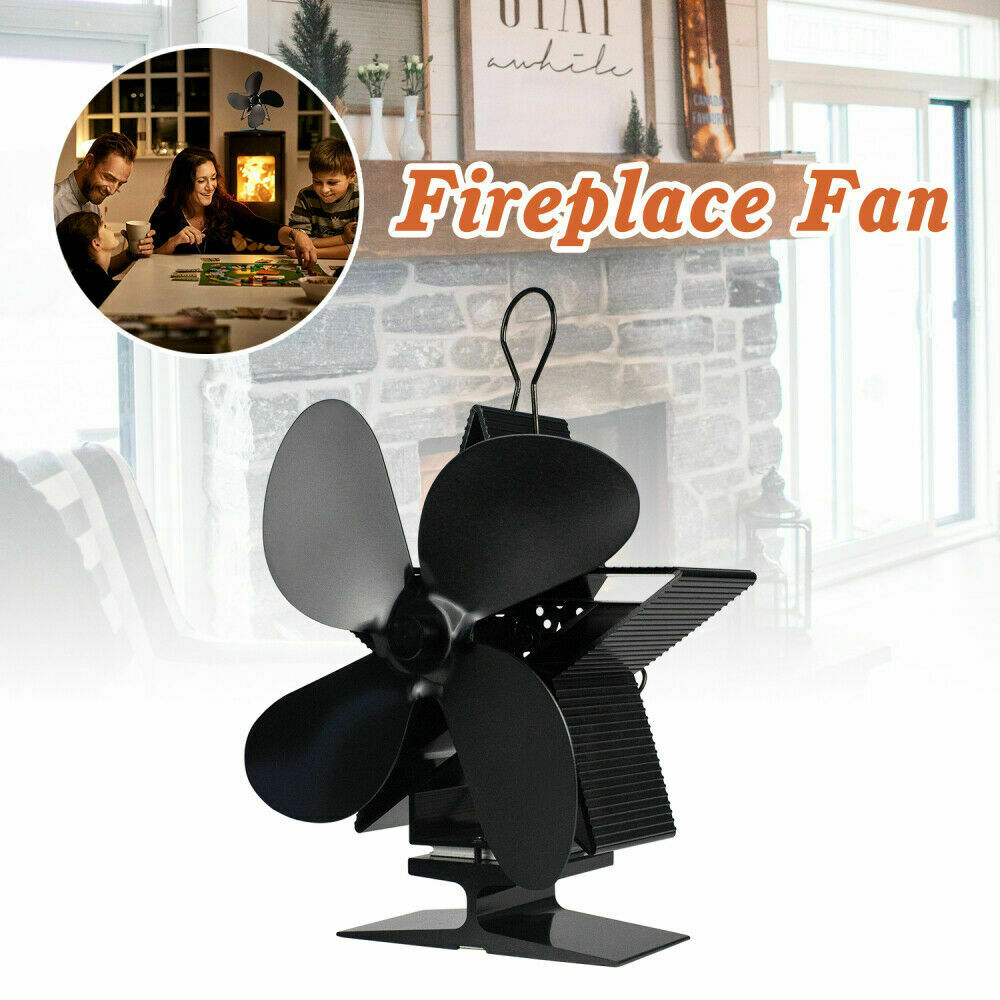 4-Blades Heat Powered Wood Stove Fan Wood Log Burner Eco-Friendly Fireplace Fan