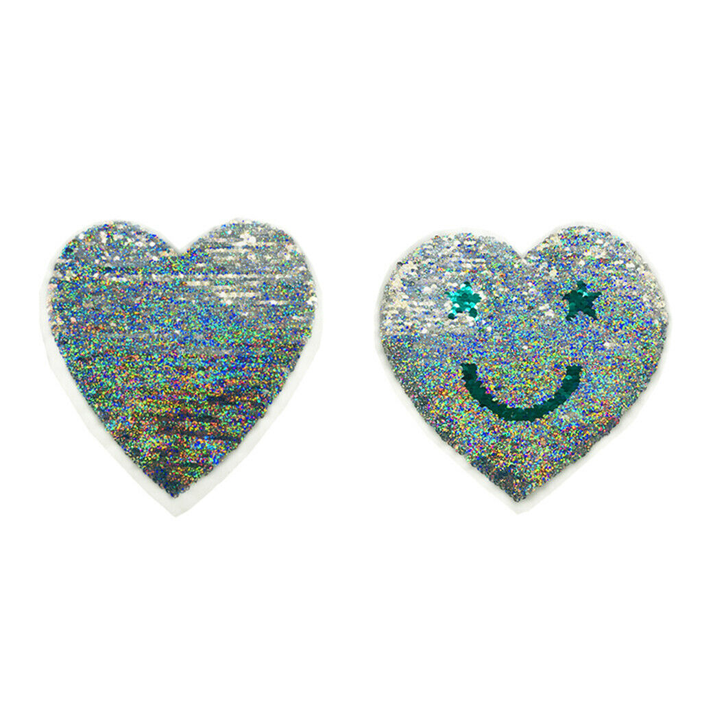 Love Heart Reversible Glitter Applique Clothing Decorative Sequins Patch DIY
