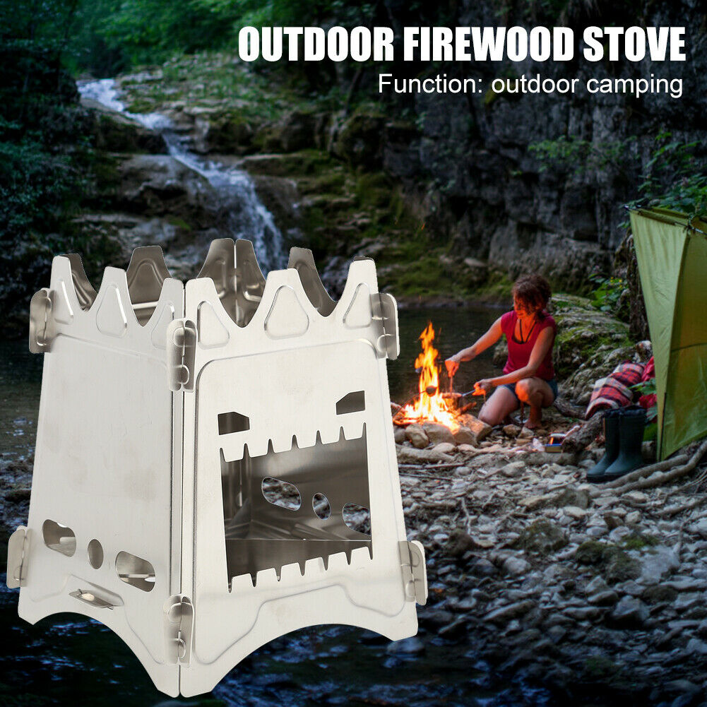 Stainless Steel Firewood Stove Portable Outdoor Picnic Camping Cooking Tool  @