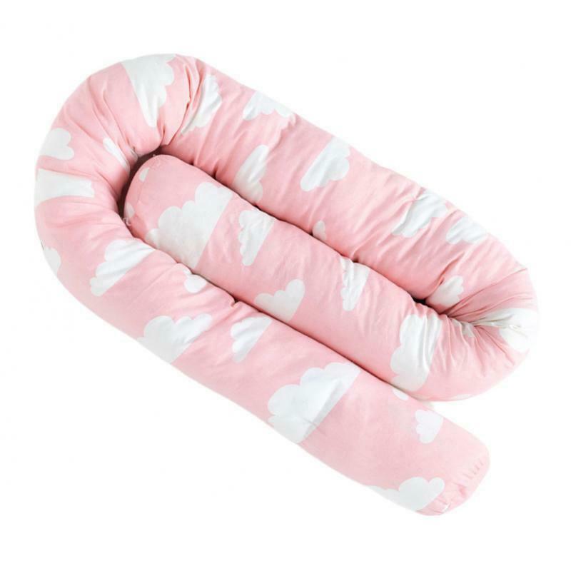 Baby Long Bumper Pillow Unisex Multipurpose Pads for Newborn Infant Pink Clouds