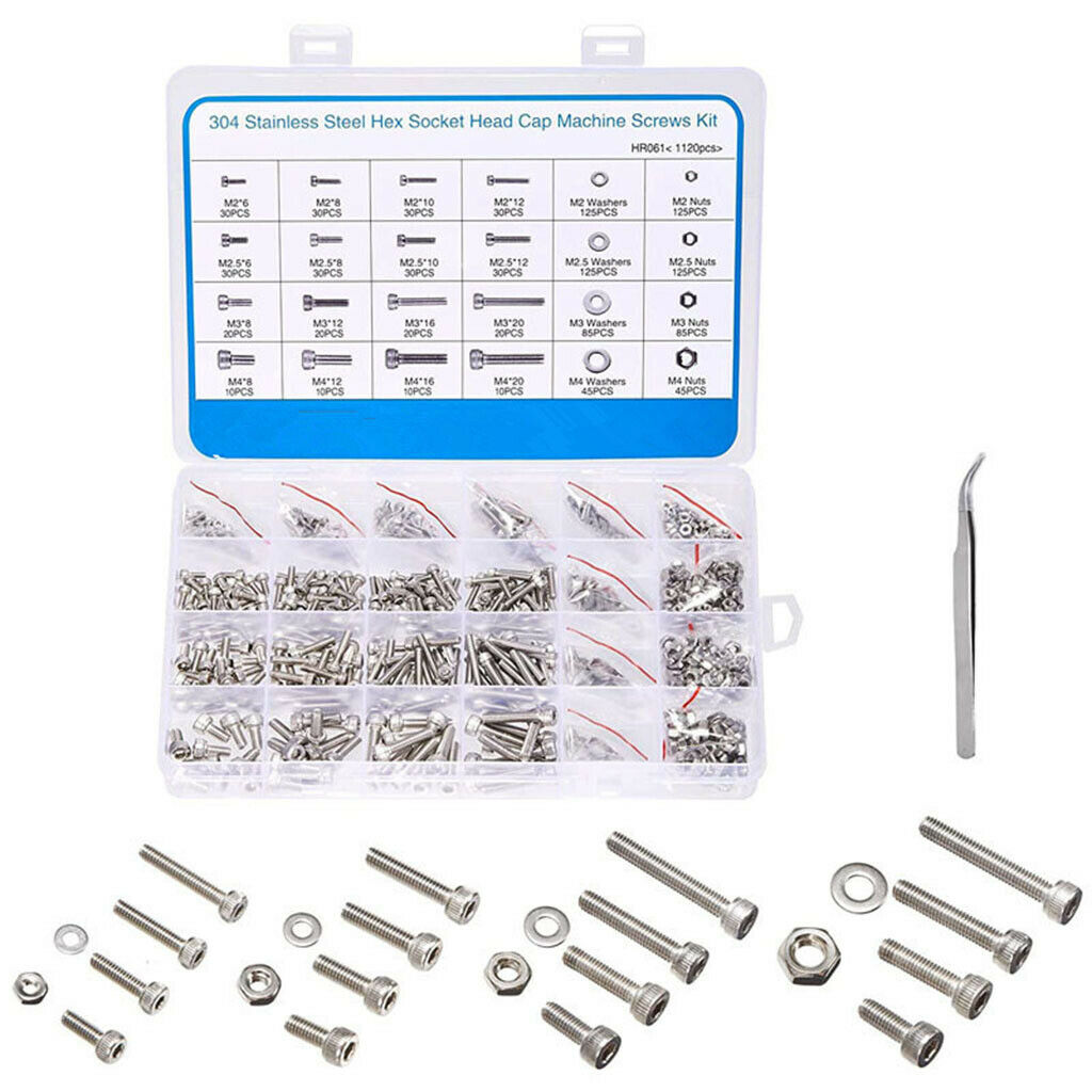 1120pcs M2 M2.5 M3 M4 Hex Socket Head Round with Wrenches Tweezers