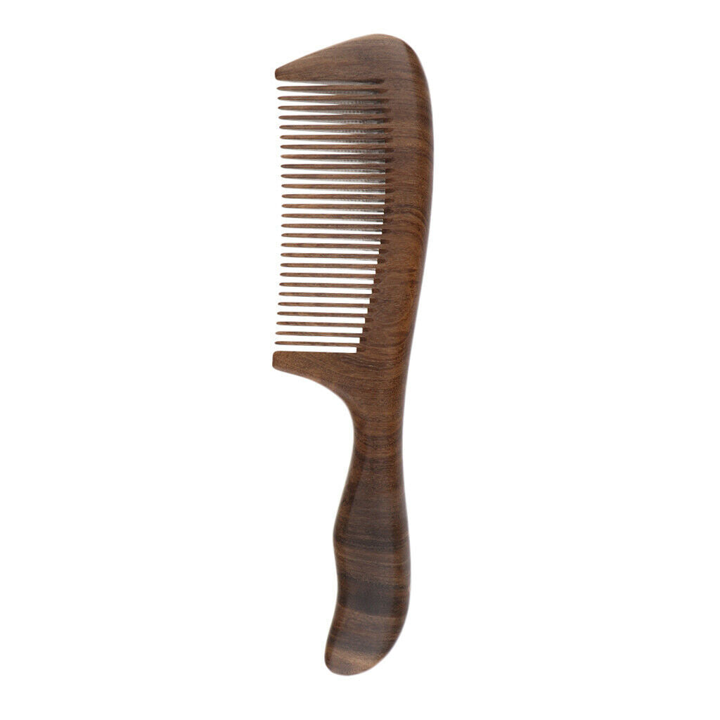 Handcrafted Natural Wooden Fine-toothed Anti-static Massage Comb with Handle