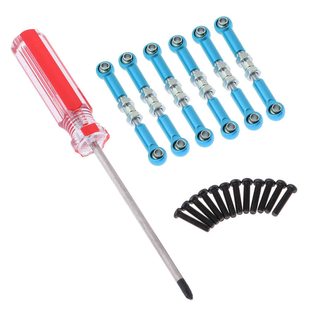 6pcs Steer Servo Linkage with Screw Driver for Wltoys A959 1/18 RC Blue