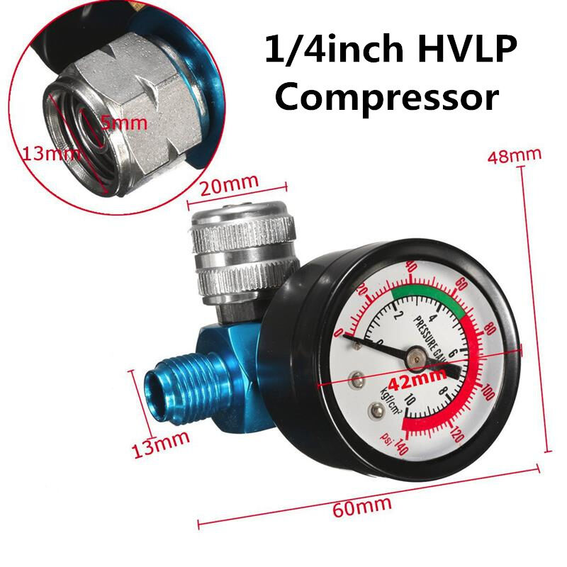 Digital Spray Paint Gun Regulator Air Pressure Gauge 1/4inch HVLP Compressor kit
