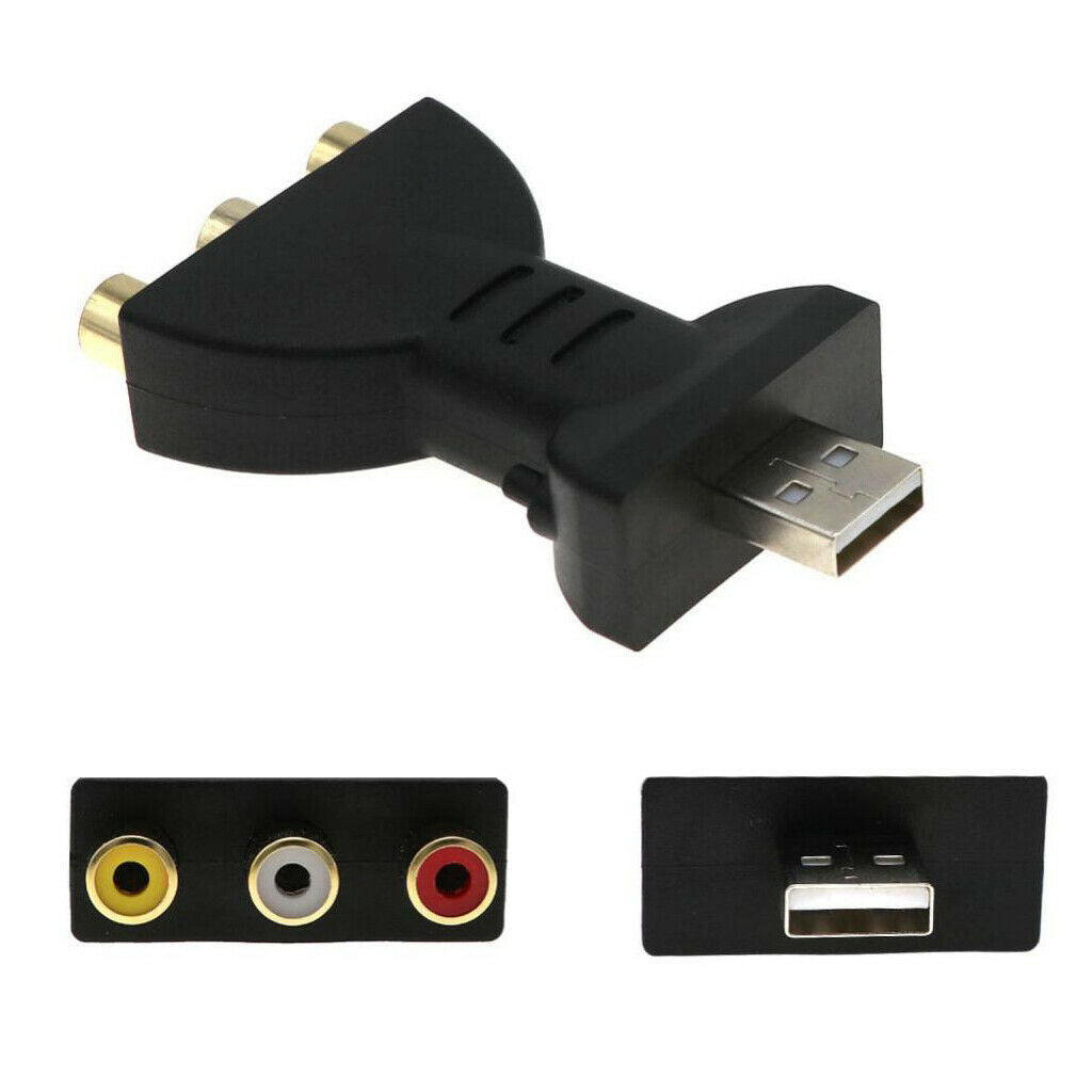 USB Male To 3 RCA Audio Video Adapter AV Converter Cable Cord HDTV Black