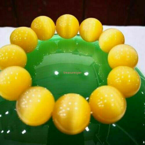 Beautiful yellow cat's eye stone beads bracelet Jewelry 20mm 7.5"A++