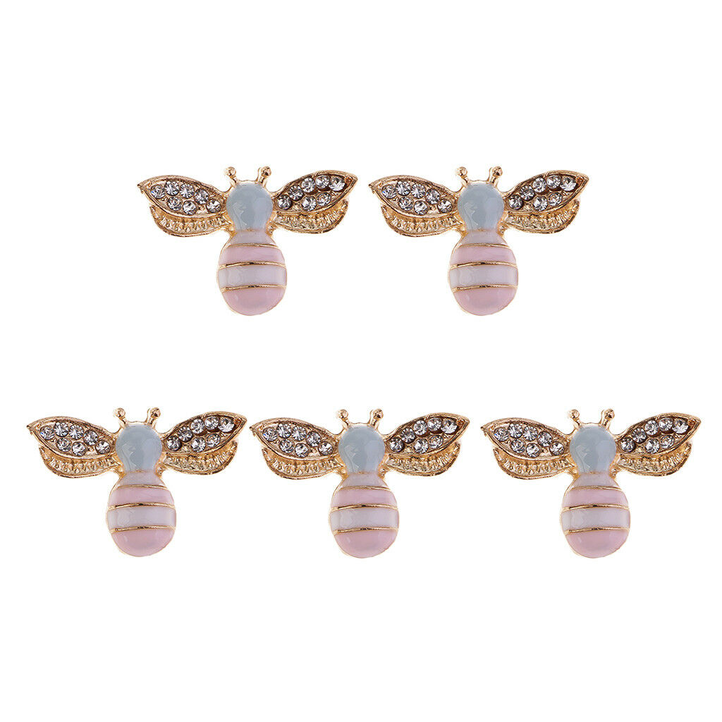 5 25x17mm Mini Bee Alloy Rhinestone Flatback Buttons Scrapbook Embellishment