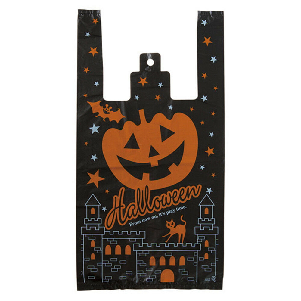 20pcs Halloween Pumpkin Plastic Tote Bag Party Favor Gifts Wrapping Shopping Bag