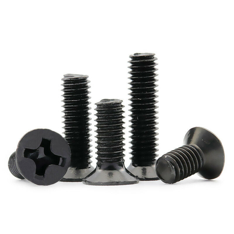 30Pcs M2.5 * 4/5/6/8/10/12mm Phillips Countersunk Flat Machine Screws Black Zinc