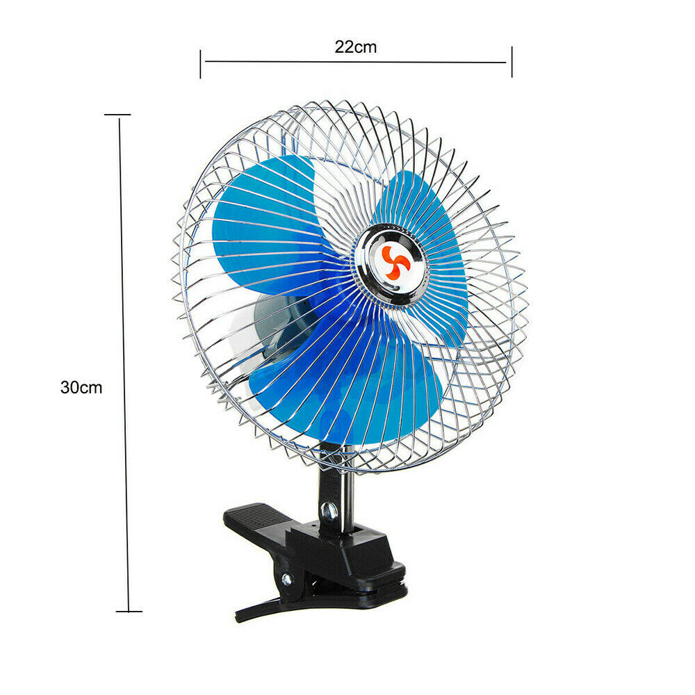 12V Auto Car Portable Dashboard Vehicle Truck Fan Clip-On Oscillating Cooling