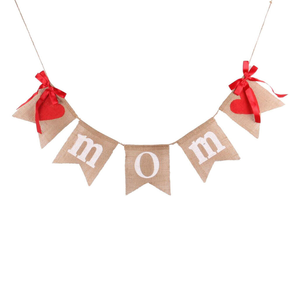 Rustic Love Mom Heart Bunting Banner Mothers Day Garland Sign Hanging