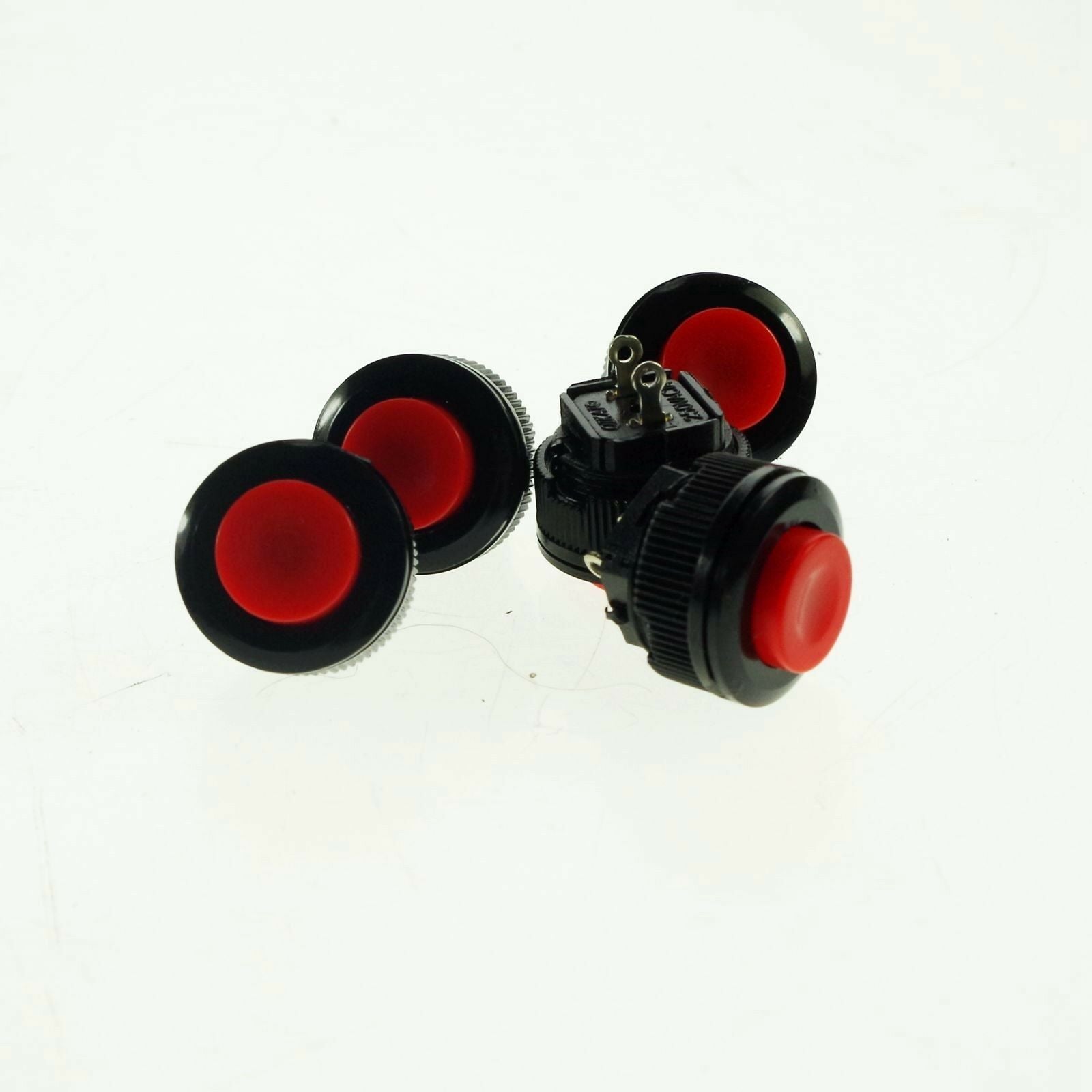 (5)Red 2 Pin SPST OFF-(ON) 1A 250VAC 14mm Momentary Unlock Push Button Switch NO