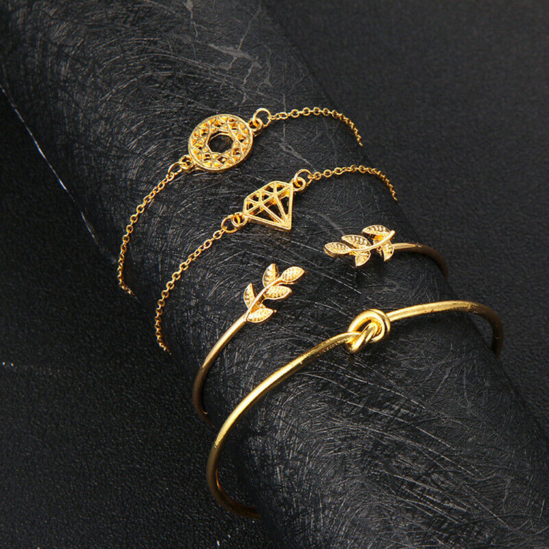 4Pcs/Set Fashion Bohemia Leaf Link Chain Charm Bracelet Women  Bracelets .l8