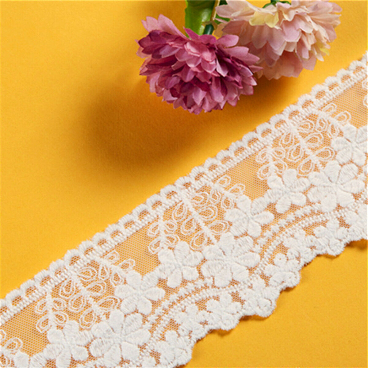 1Yard White Floral Trims Embroidery  Lace Fabric Wedding Dress 7CM Width Sewing
