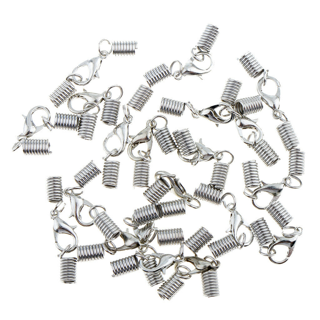 20Pcs Lobster Clasp with Spring Clasp Cord End Crimp Caps Necklace Connector