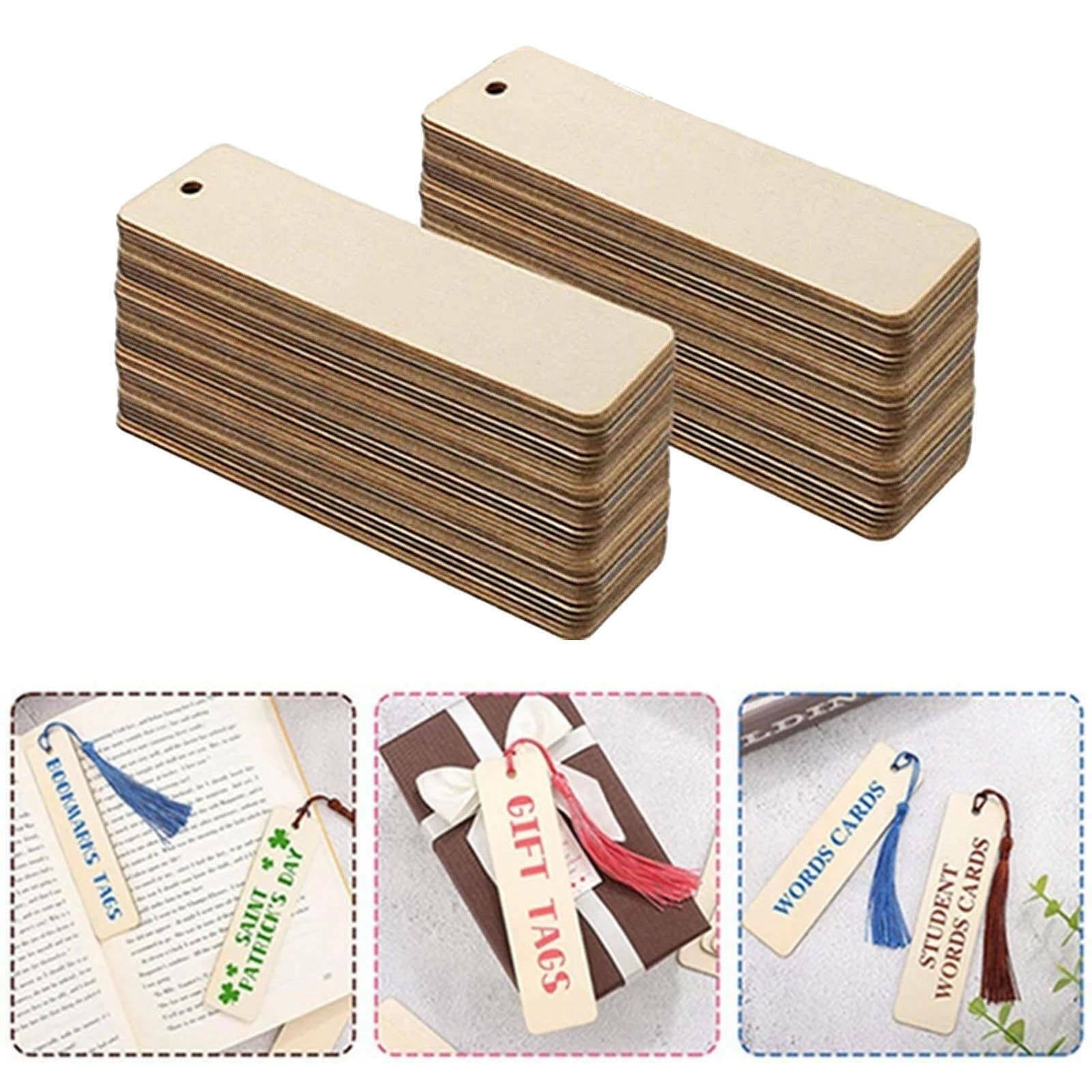 20x Unfinished Wooden Blank Bookmarks Crafts Thin Label with Tassels for