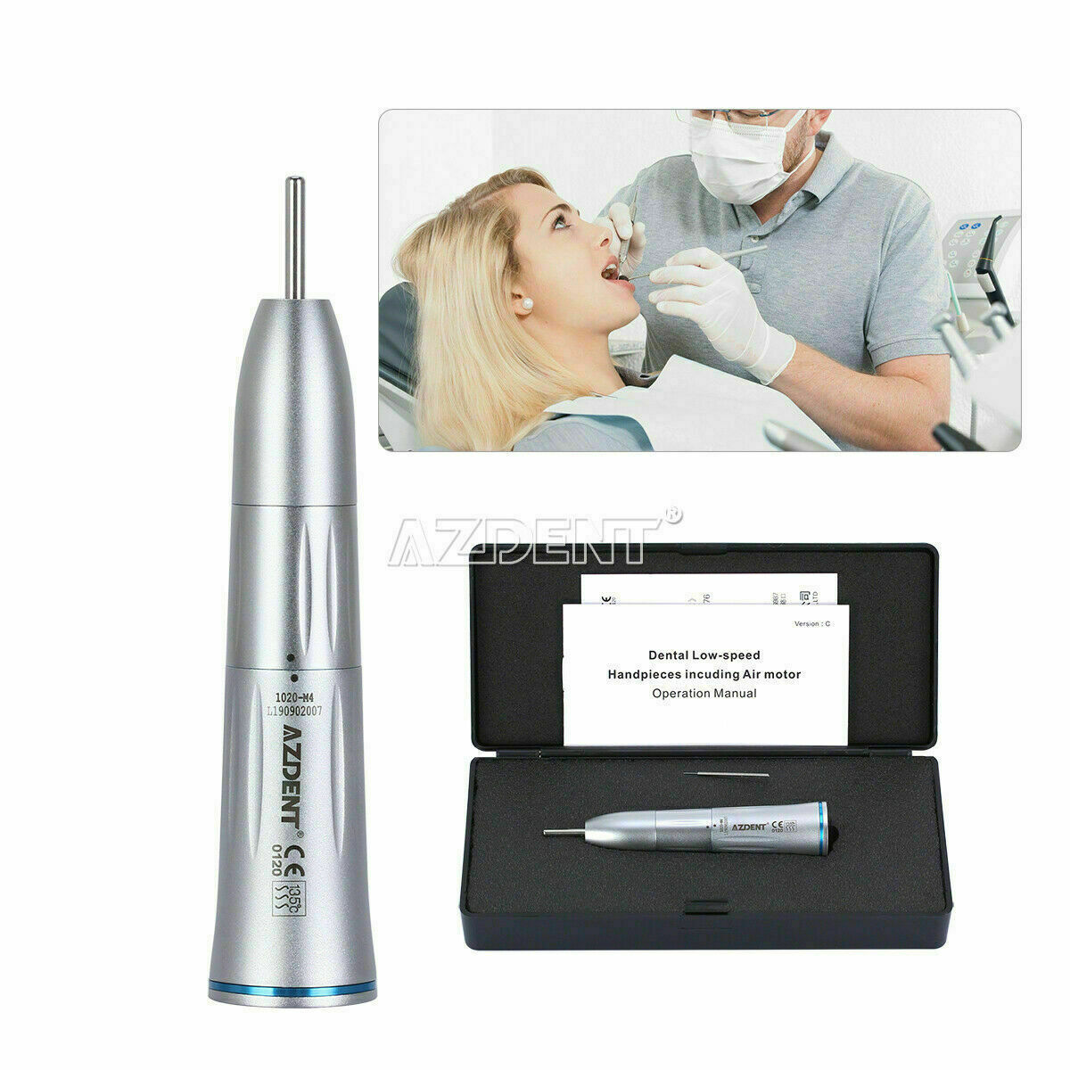 Dental Low Speed Straight Handpiece 1:1 Connector Inner Water Fit Motor AZDENT
