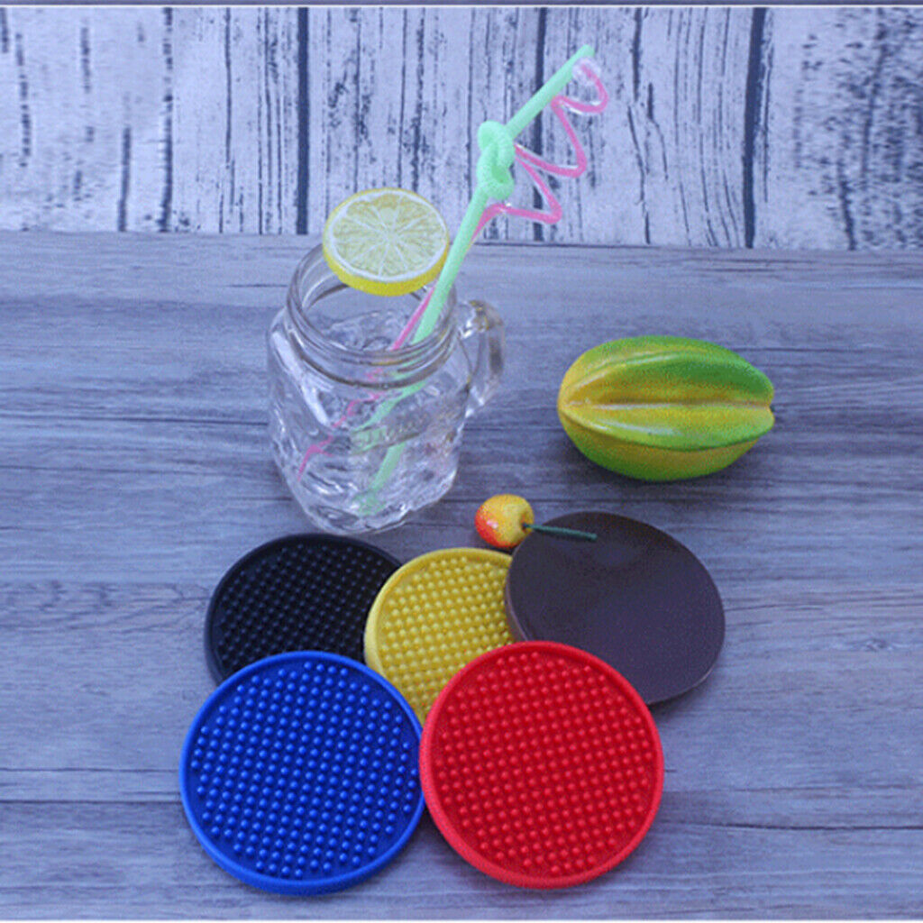 2pcs 4'' Round Drink Coasters Rubber Drinks Cup Glasses Placemat Brown