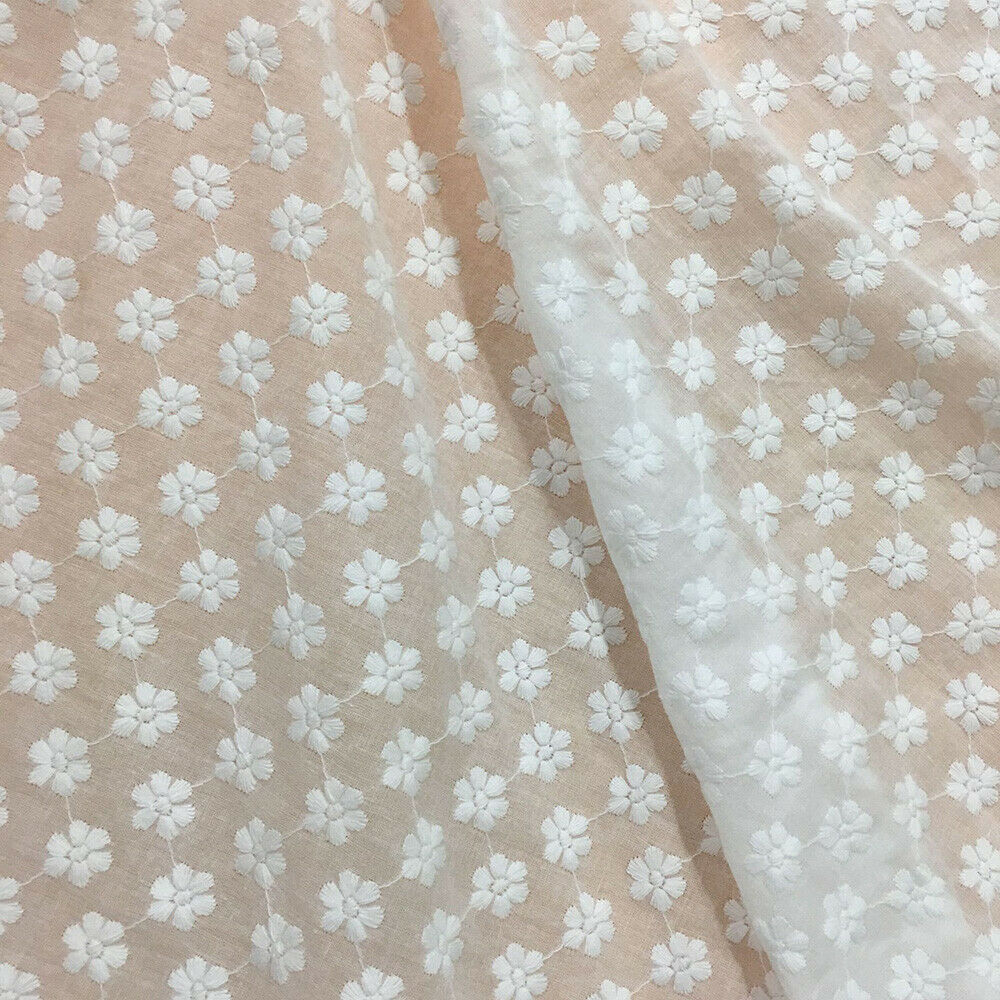 Small Flowers Cotton Embroidery Cloth White Floral Fabric DIY Handcraft 50*130CM