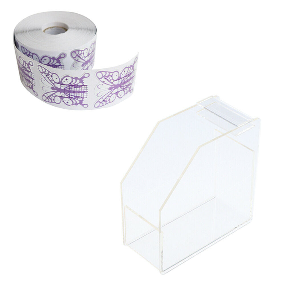 500pcs Nail Art Tips Extension Guide Form Stickers w/ Acrylic Dispenser Rack