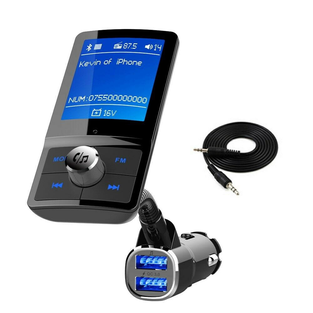 1.8Inch FM Transmitter Bluetooth Receiver Car Wireless MP3 Audio Adapter 2USB CA