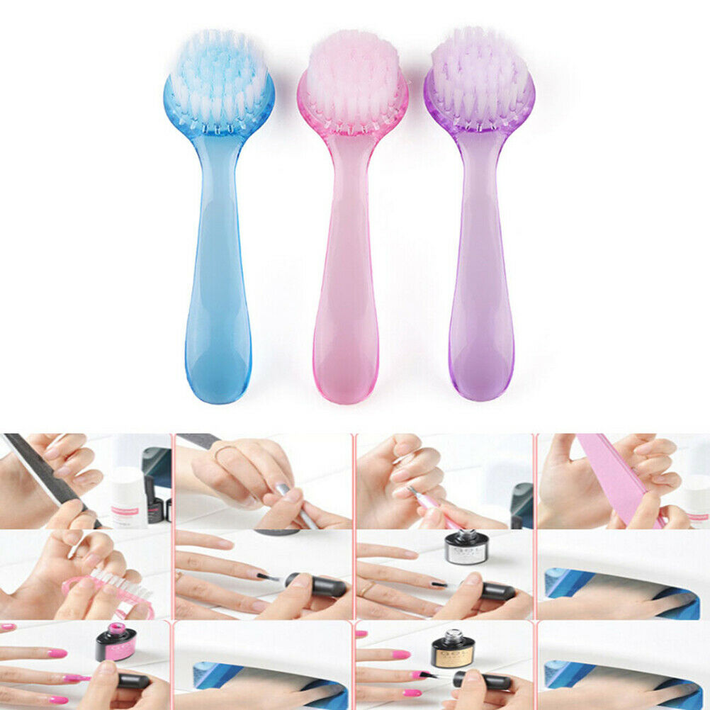 1X Handheld Round Head Washing Brush Nail Art UV Gel Dust Clean Brush Cap To DD