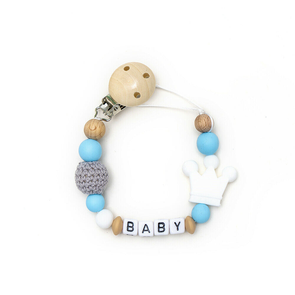 Personalised Baby Dummy Clip Pacifier Chain Silicone Wooden Baby Shower Gift NEW