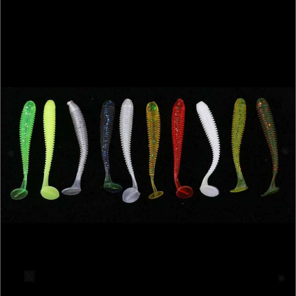 10pcs Lifelike T Tail Soft Worm Fishing Lures Grub Jig Head Baits Earthworm