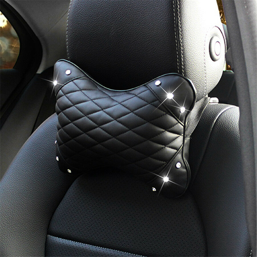 2X bling water-diamond Car Cushion Seat Headrest Neck Pillow