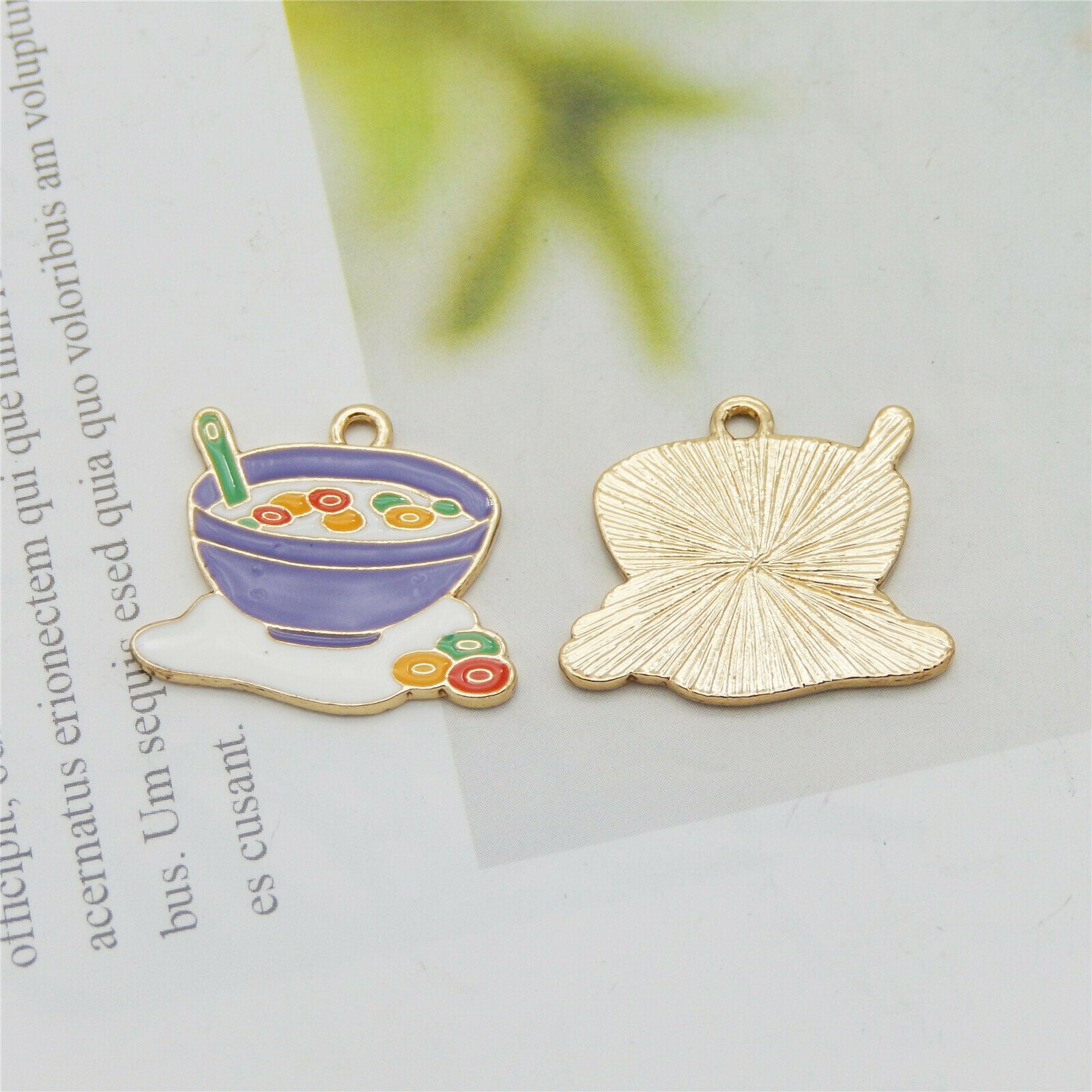12 pcs Delicious Soup Charm Enamel Pendant Earring Making Alloy Craft 24*21mm