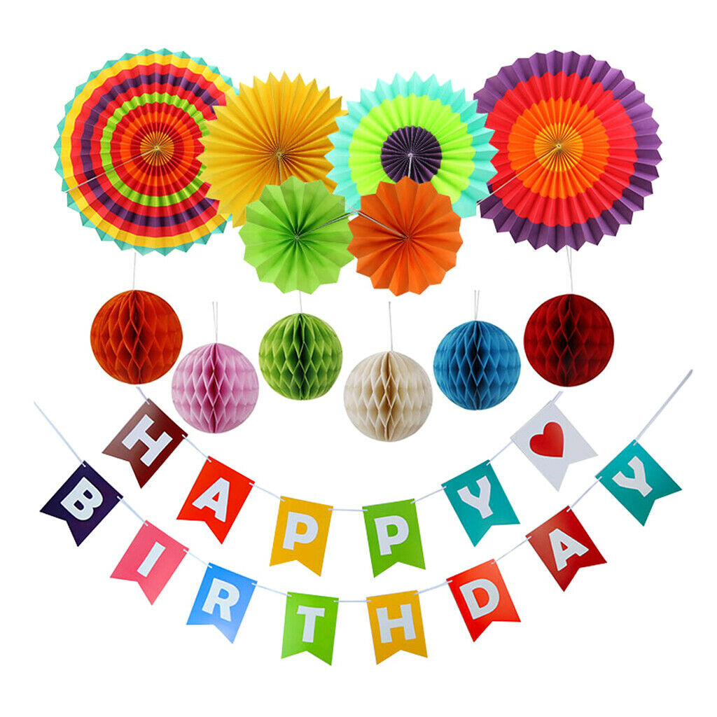 Colorful Paper Fan Match Paper Honeycomb Set Birthday Party Backgroud Decor