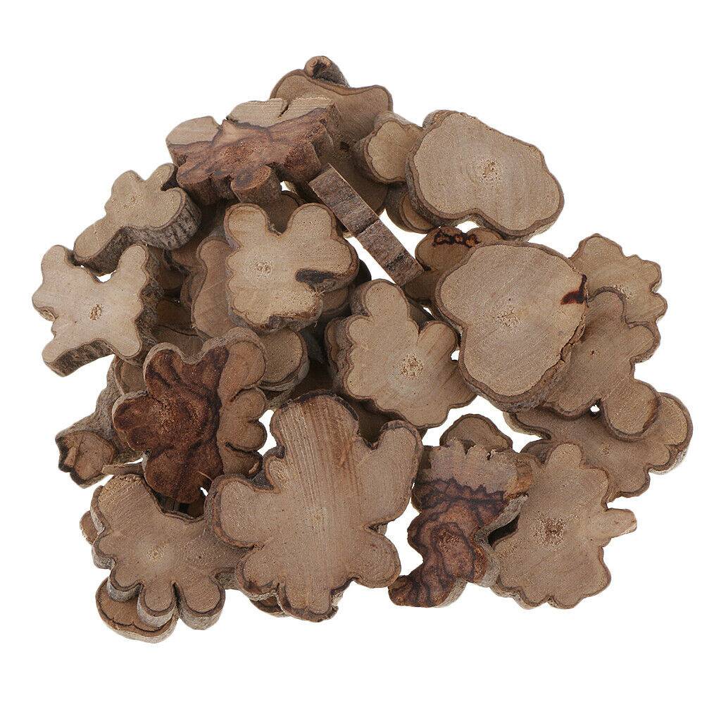 60pcs Irregular Wood Slices w/ Tree Bark Log Rustic for DIY Craft Decoration