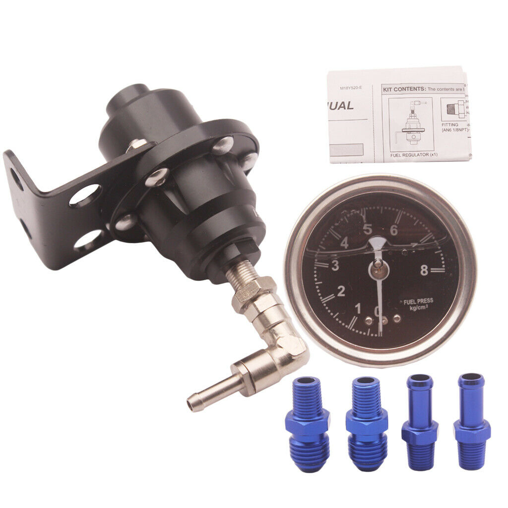 Adjustable 1-160 Psi Fuel Pressure Regulator Kit With Liquid Gauge Black