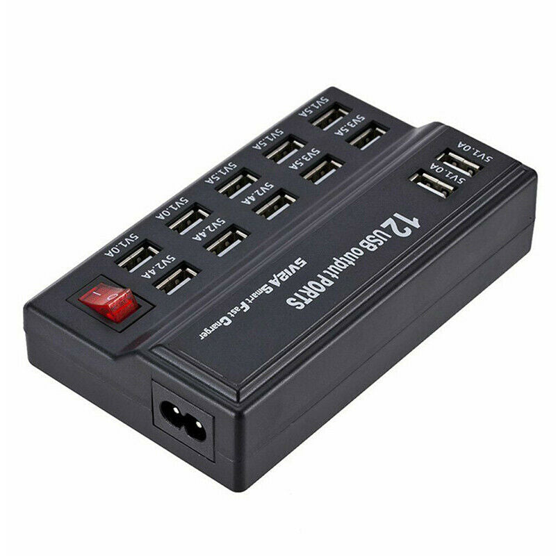 Multi 12-Ports USB Phone Charger Socket Fast Charging Station Hub Wall Adapter