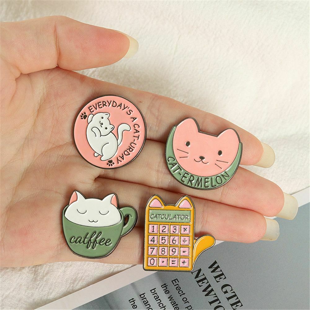 Hats Cloths Cat Coffee Cup Cartoon Brooch Enamel Pin Backpack DIY Decoration