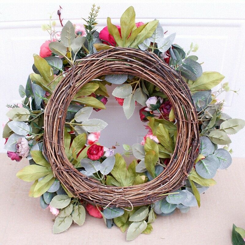 Decorative Door Wreath,Silk Flower Peony Head Flower Wreath 40cm Handmade GarlP3