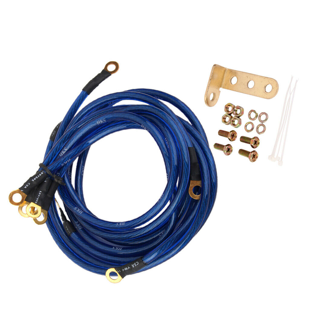 5x Universal Auto Car Truck SUV Blue Ground Wire Earth Cable System Kit