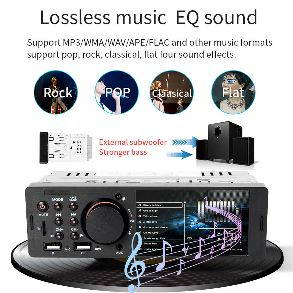 4.1 In 1 Din TFT Car Stereo MP5 Player FM Radio BT4.0 USB Camera Remote Control