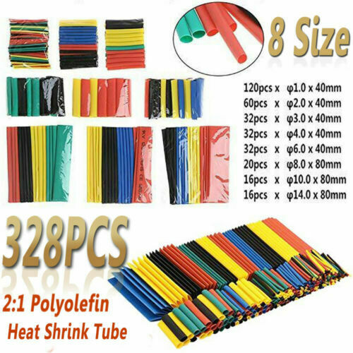 328 Pcs Assorted 2:1 Heat Shrink Tubing Tube Cable Sleeving Wrap Wire Kit 8-Size