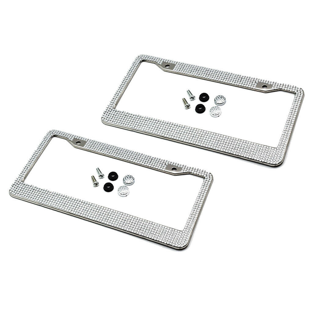 2pcs Bling Crystal License Plate Frame Motorcycle License Bracket with Screw