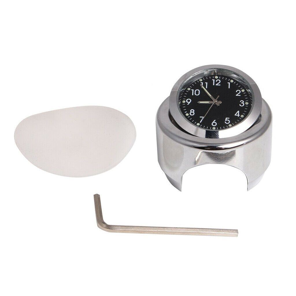 7/8 inch 1 inch Motorcycle Chrome Handlebar Black Dial Clock Fit for Motorbike