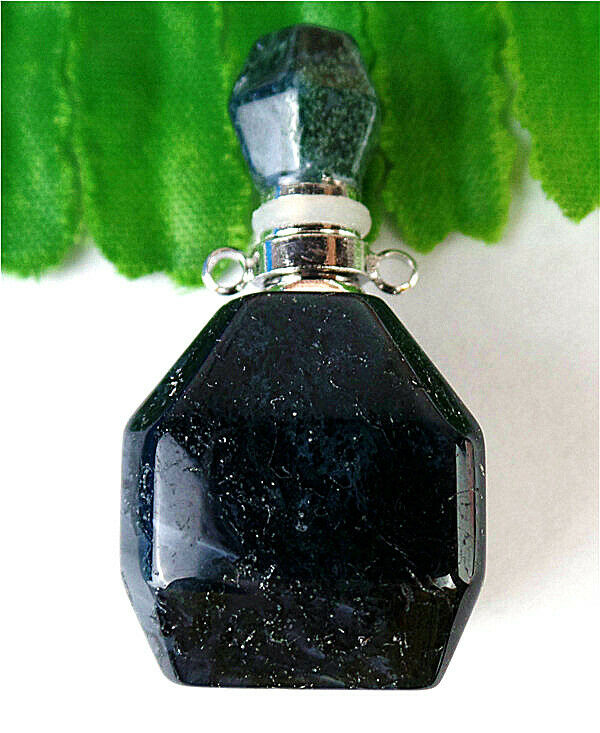 37x20x14mm Natural Green Moss Agate Facet Perfume Bottle Pendant Bead HL78827