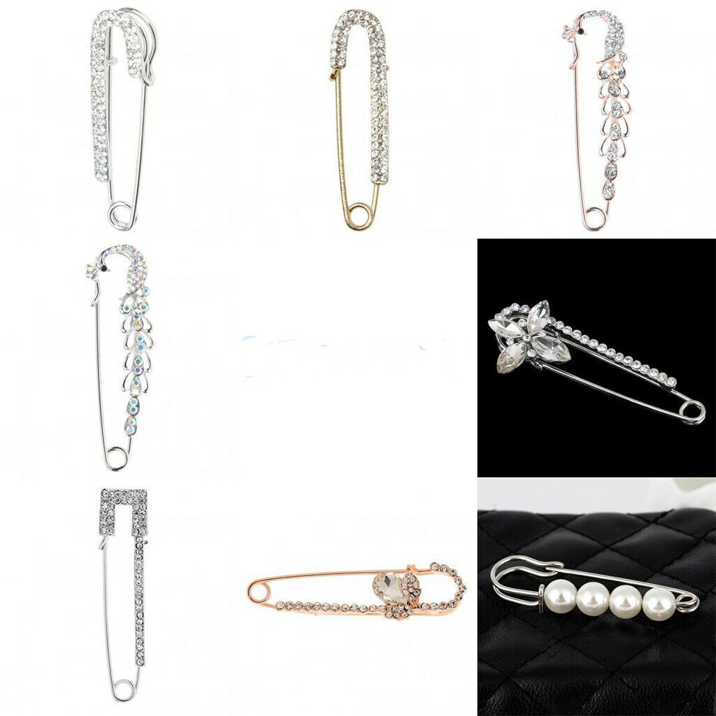 Womens Shawl Clip Shiny Full Crystal Sweater Brooch Clip Safety Pin Jewelry