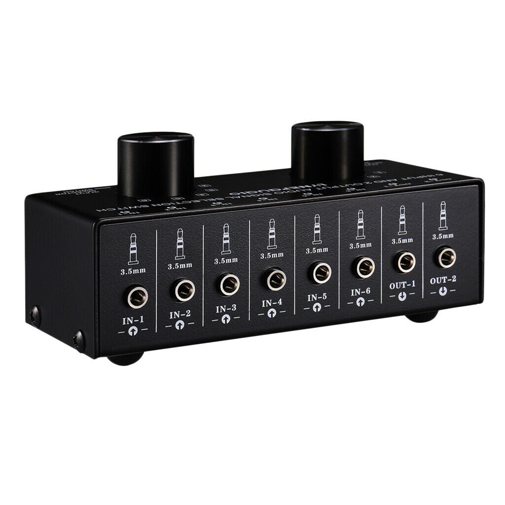 1PCS 2 Port Input 6 Output Video Audio AV 3.5mm Switch Switcher Selector Box