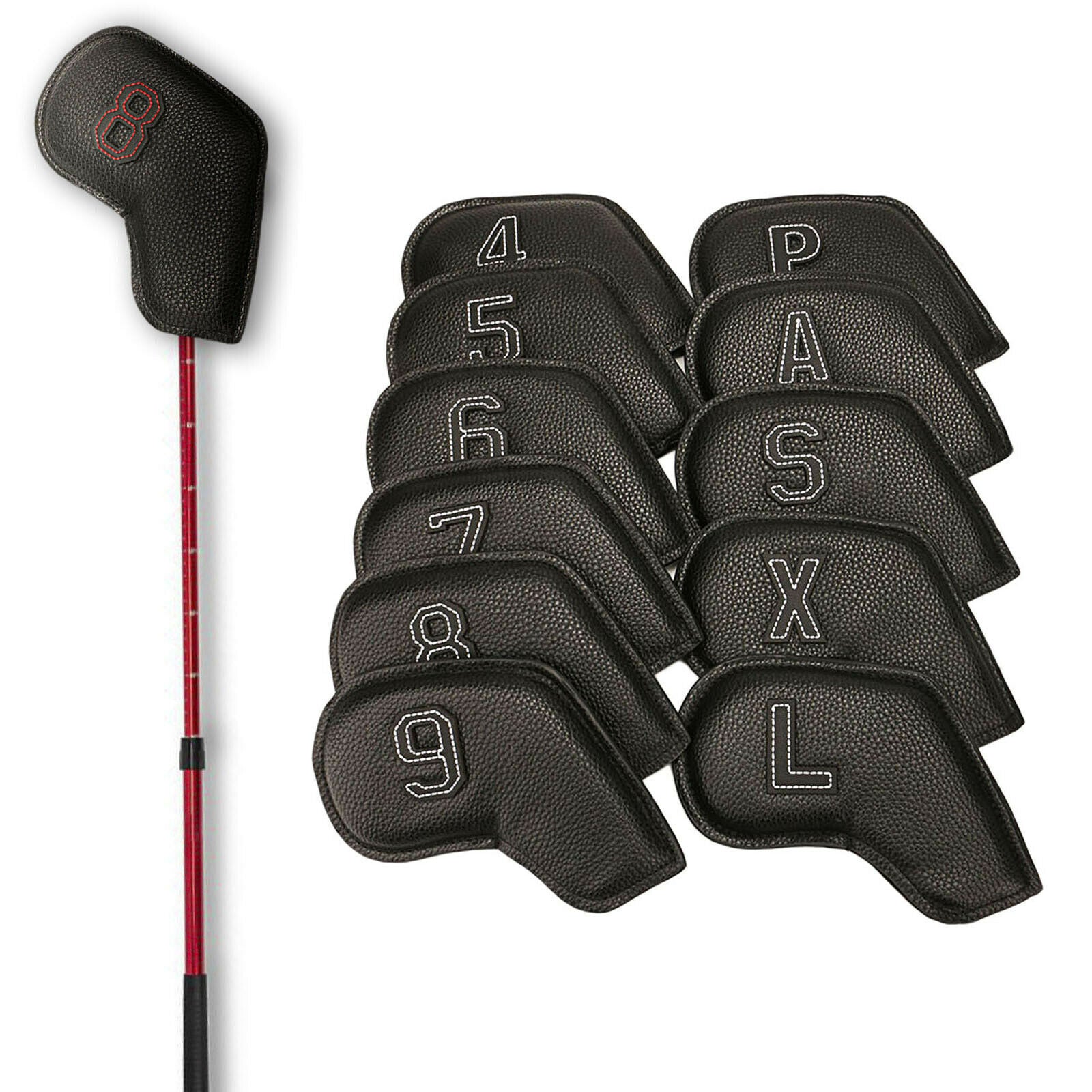 Waterproof PU Golf Club Iron Head Cover Protector Headcover White Letter