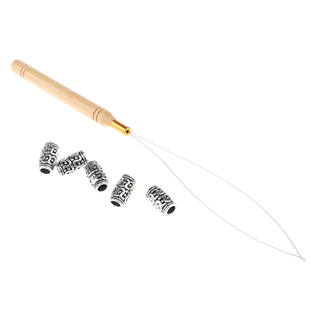 15Pcs Hair Braid Bead Hair Extensions Decoration + Wire Pulling Hook Tool