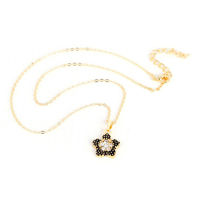 4PCS Black Peach Blossom Necklace Earrings Ring Bracelet Jewelry Sets Wed.l8