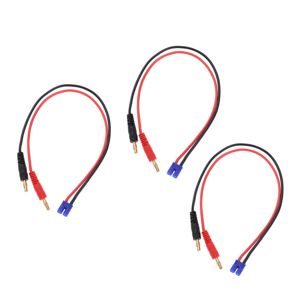 3Pcs 4mm Banana Plug Connector to Male EC2 RC Charge Cable 16AWG 35cm