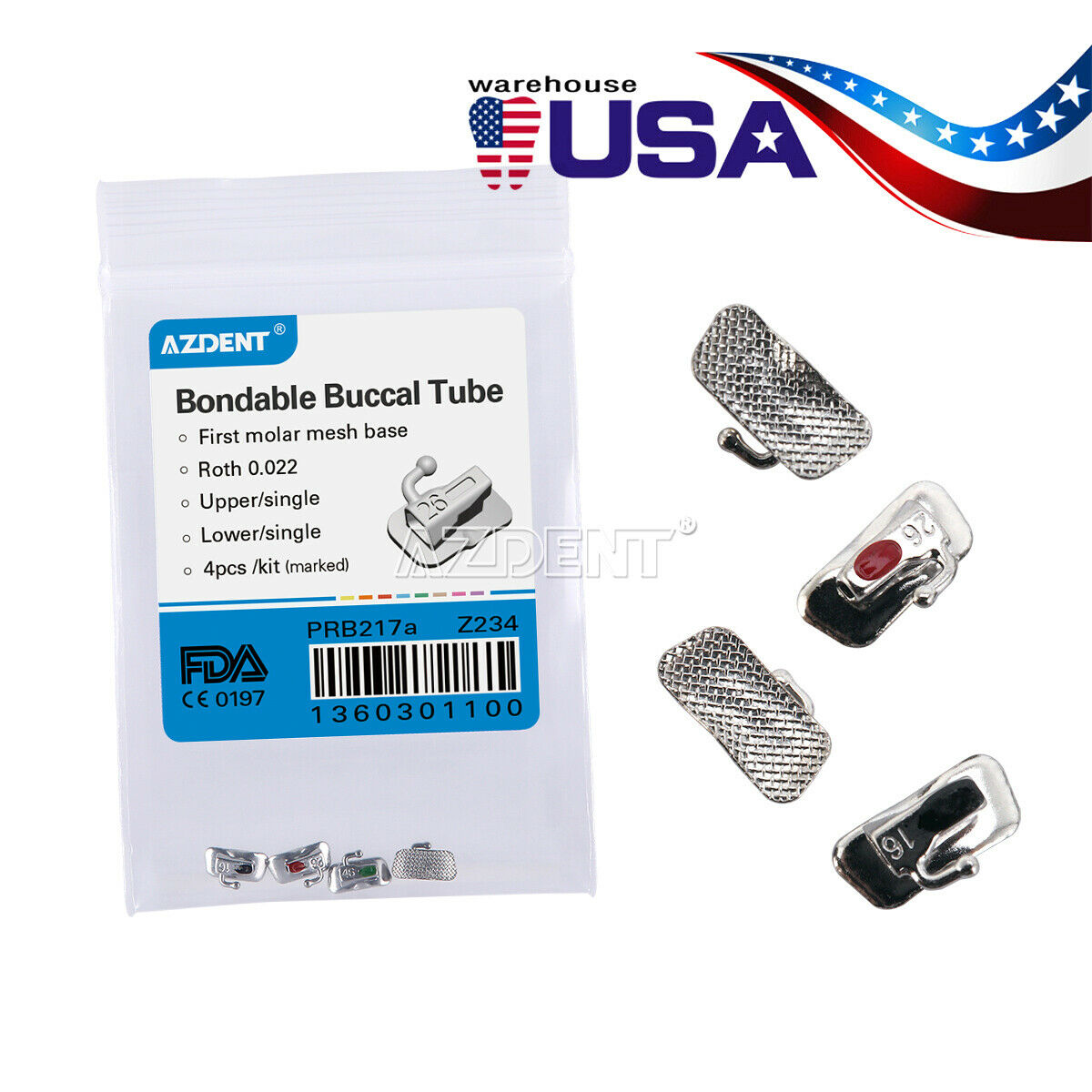 100 Kit Dental Orthodontic Buccal Tube 1st Molar Bondable Non-conv Roth.022 U1L1